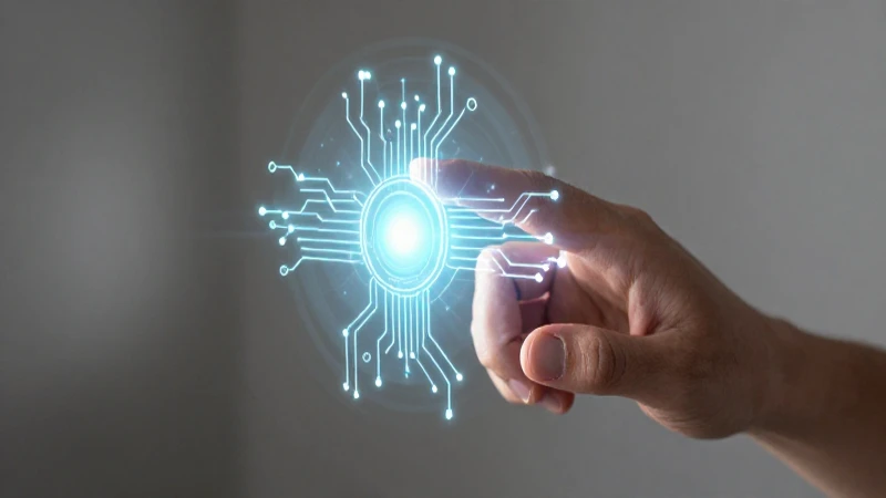 Mano interactúa con holograma brillante
