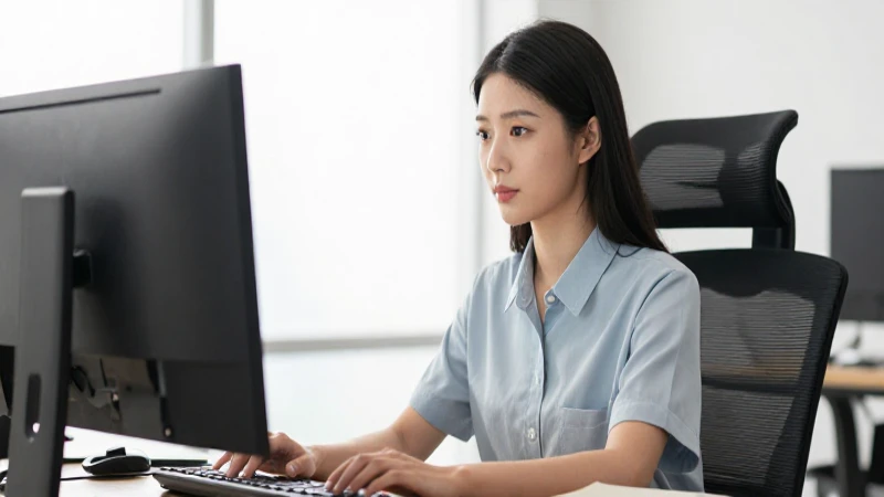 Mujer trabaja en computadora con luz suave