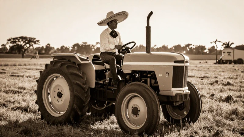 Gaucho mexicano con tractor al atardecer