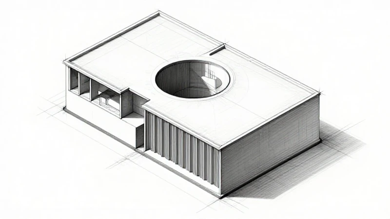 Historia de la geometría descriptiva en línea de tiempo 7 Modelo arquitectónico isométrico con boceto gráfico suave