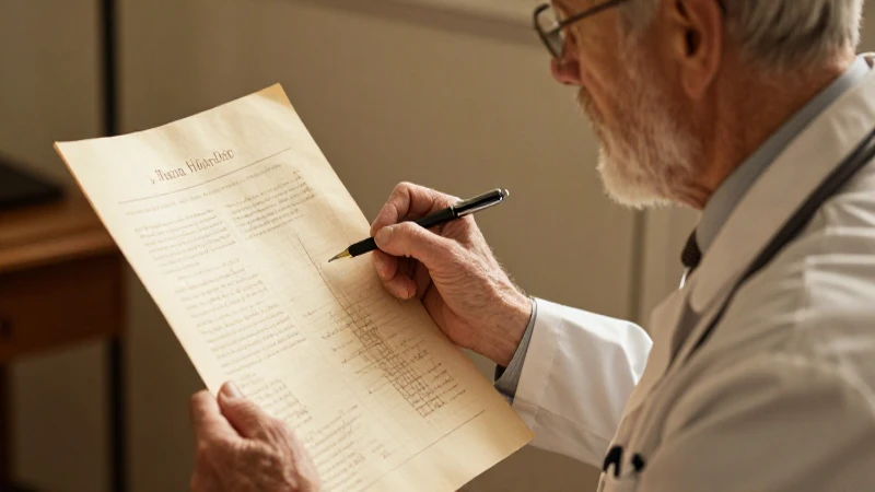 Historia de la geriatría en México: Línea del tiempo resumen 5 Médico anciano revisa antiguo historial médico