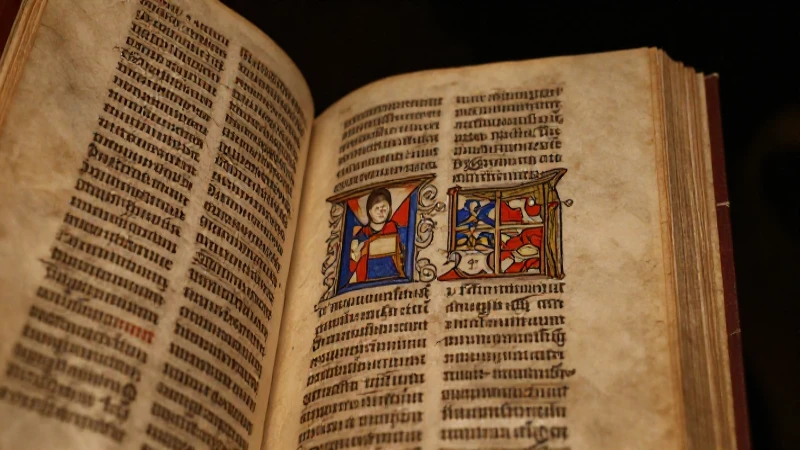 Manuscrito iluminado, luz cálida y arte medieval