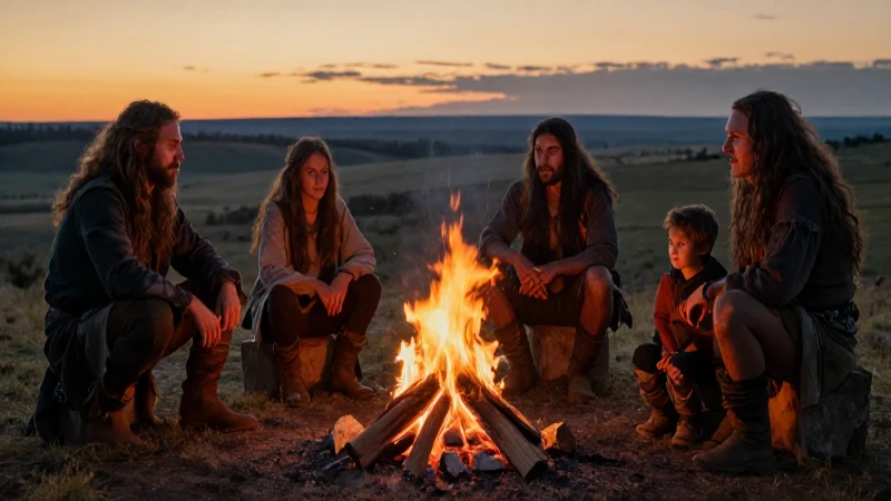 Sabes sobre la línea del tiempo de las edades evolutivas 5 Familia neandertal junto al fuego crepuscular