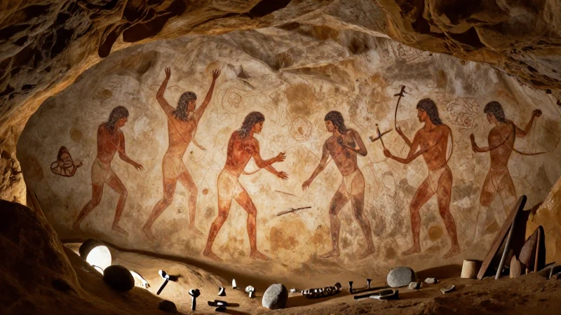 Sabes sobre la línea del tiempo de las edades evolutivas 4 Pintura rupestre antigua con figuras iluminadas