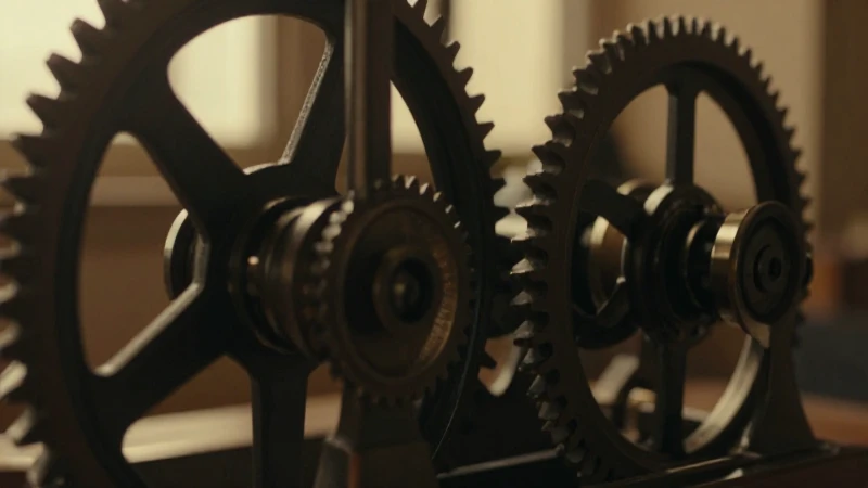 Historia de la Mecatrónica: Una Línea de Tiempo Evolutiva 5 Engranajes antiguos brillan en luz cinematográfica