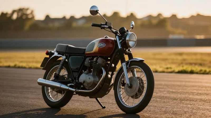 Moto antigua, carrera, luz dorada cinematográfica