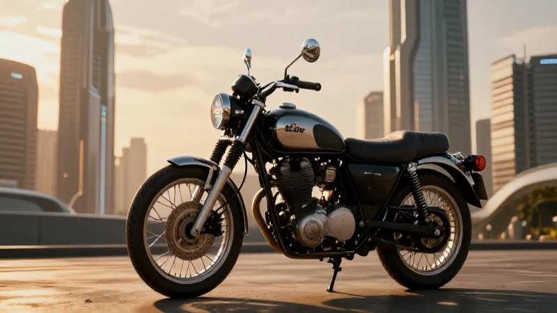 Moto clásica bajo iluminación dramática dorada