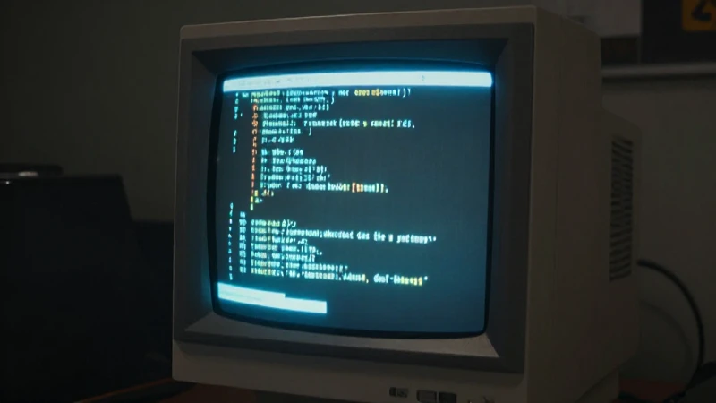 Monitor antiguo muestra código con luz suave