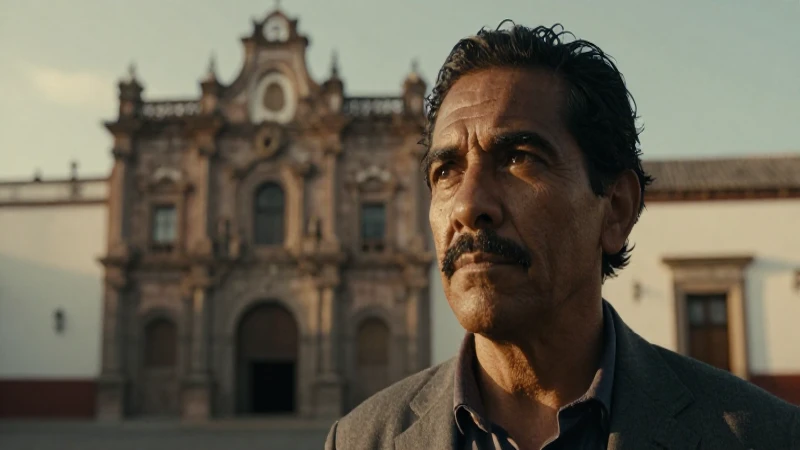 Rostro pensativo ante arquitectura mexicana cálida
