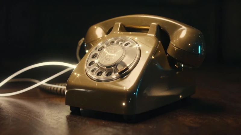 Teléfono antiguo, redes luminosas, ángulo bajo