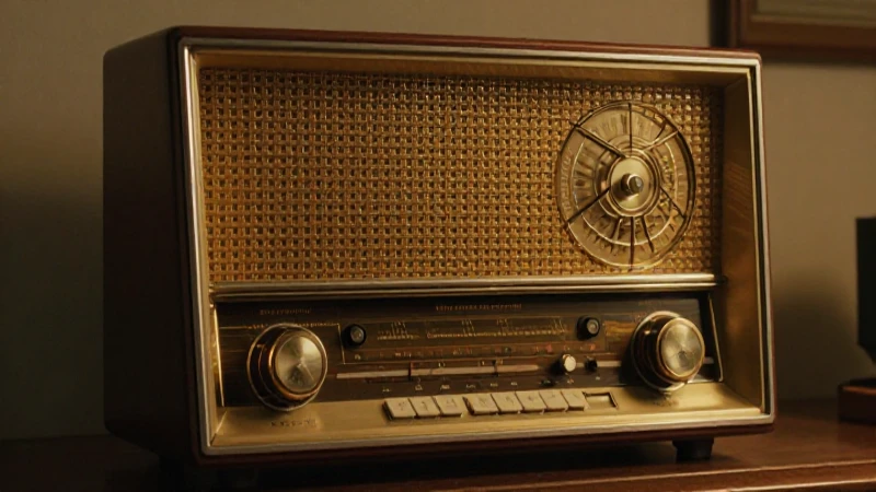 Radio antigua, prototipo transistor, luz cálida y enfoque suave