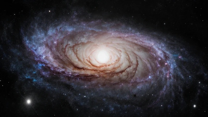 Galaxia espiral iluminada con amplio ángulo