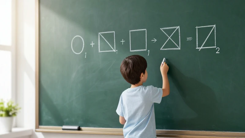 Niño dibuja fracciones con luz suave