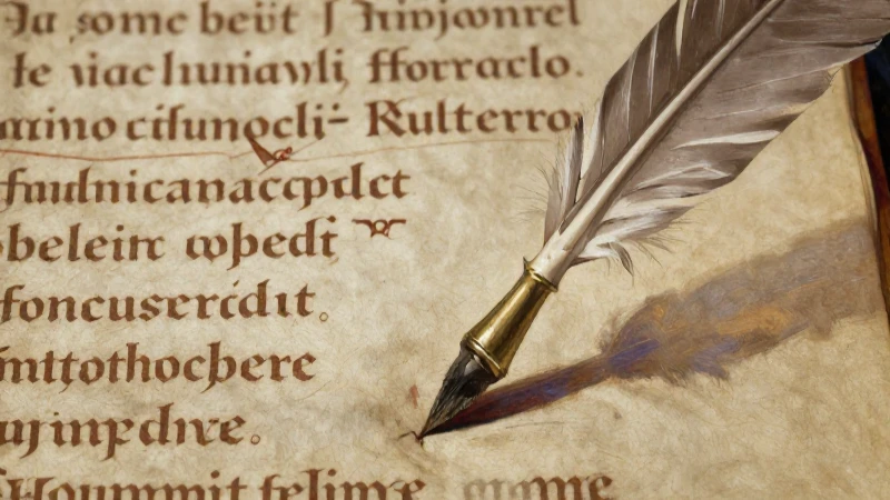 Página medieval simulada con pluma antigua