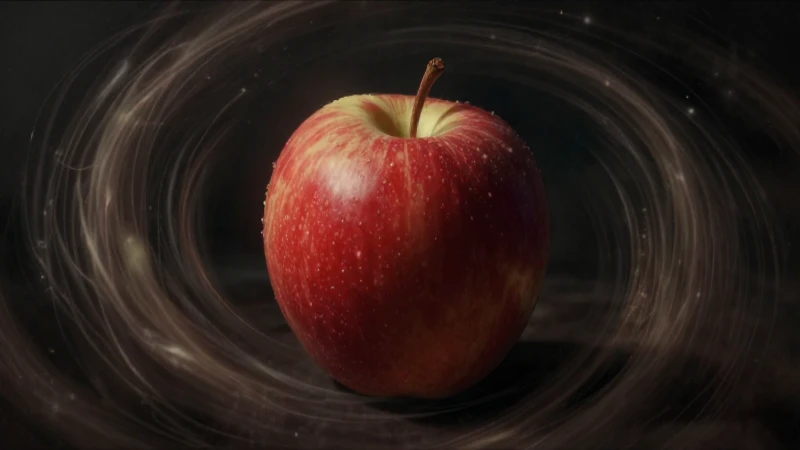 Manzana, sombras y perspectiva cinematográfica intensa