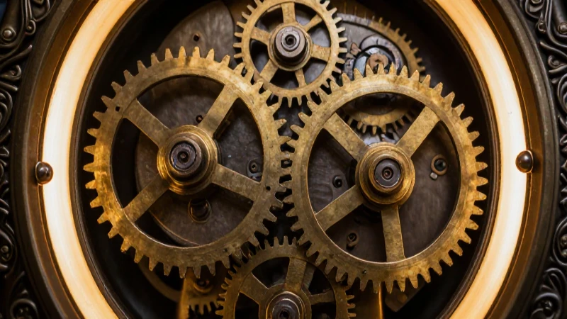 Cuál es la historia y evolución de las máquinas simples 7 Engranajes antiguos entrelazados, estilo steampunk
