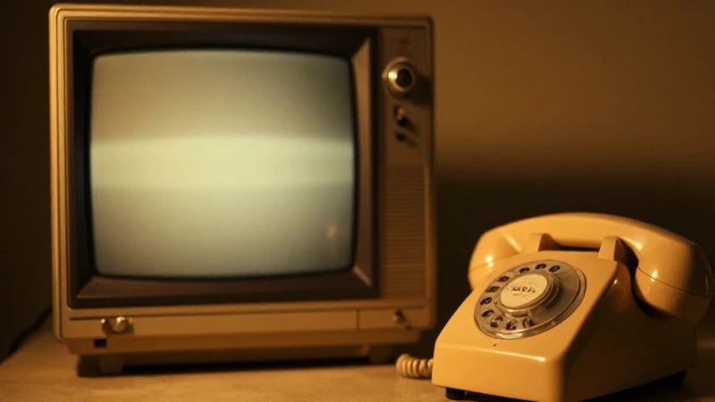 Monitor antiguo, teléfono giratorio, cálida nostalgia
