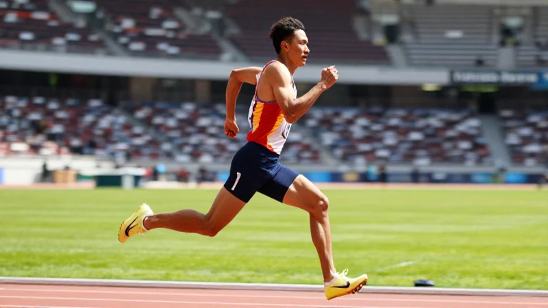 Atleta corriendo bajo luz vibrante