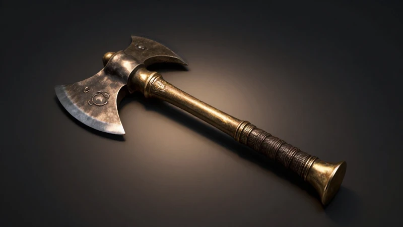 Hacha de bronce e espada en escena dramática