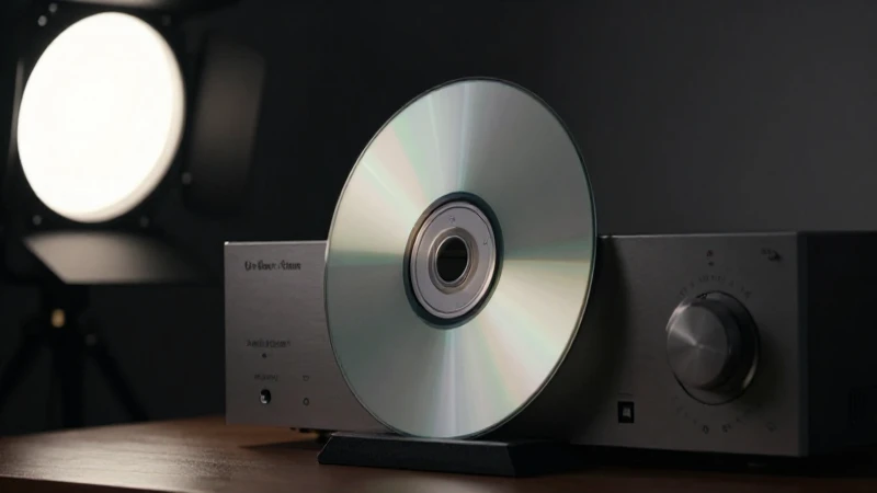 Reproductor DVD, disco, luz suave, encuadre cinematográfico