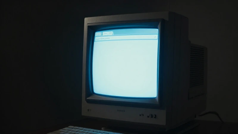 Monitor antiguo muestra página web iluminada