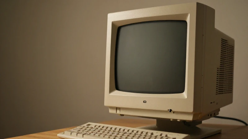 Monitor antiguo ilumina cálidamente el escritorio