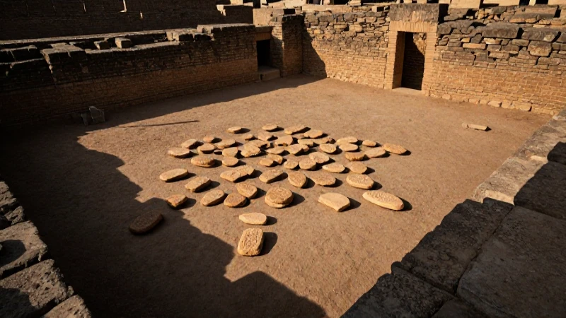 Ruinas antiguas bajo luz dramática y amplia