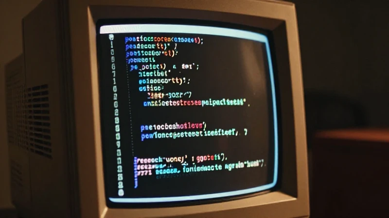 Historia de PHP: Línea de Tiempo del Desarrollo de PHP 3 Pantalla antigua con código cálido y cinematográfico