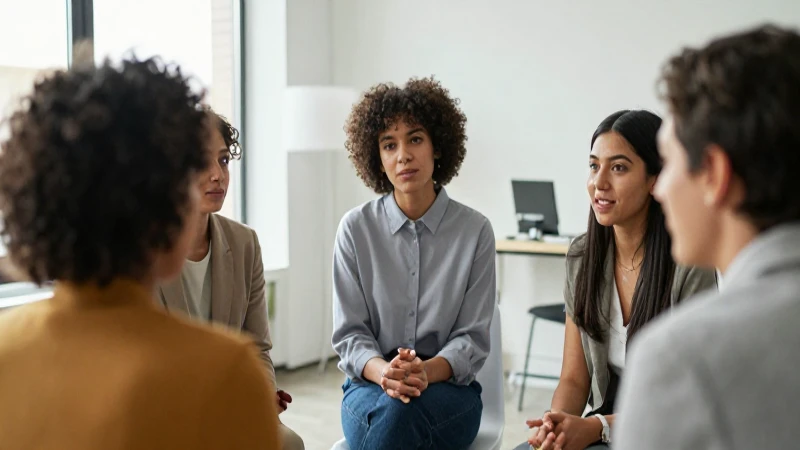 Discusión grupal en oficina con luz suave