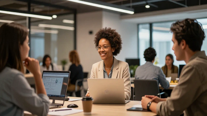Oficina moderna con gente colaborando profesionalmente
