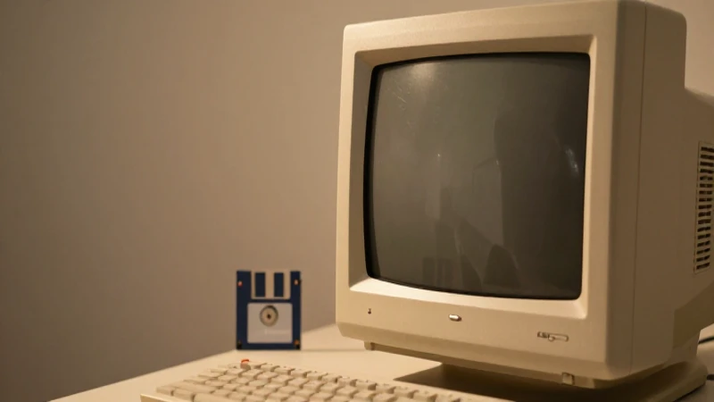 Monitor antiguo con disco sobre luz cálida