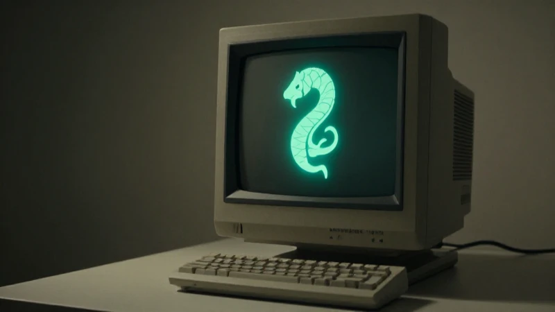 Monitor antiguo exhibe el logo Python iluminado