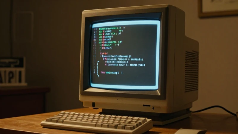 Monitor antiguo muestra código con estilo cinematográfico