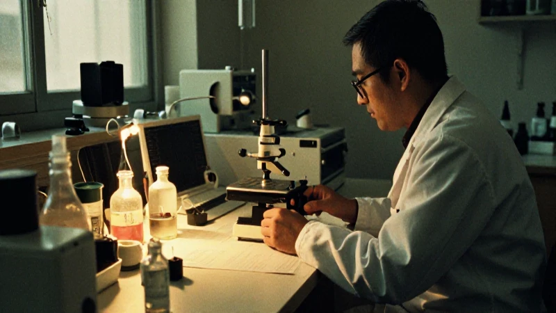 Historia del ARN: Línea de Tiempo del ADN y Su Evolución 5 Laboratorio antiguo, foto granulada, luz cálida