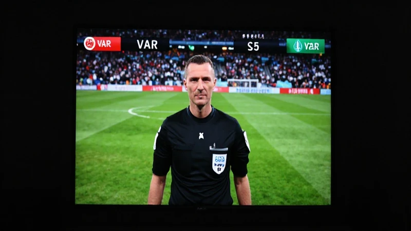 Historia del Fútbol: Descarga la Línea del Tiempo Completa 8 Árbitro observa repetición clave bajo luz dramática