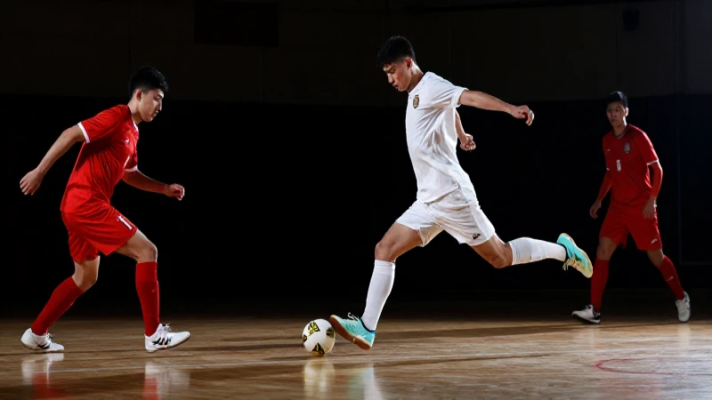 Jugadores de futsal disparan con dramatismo