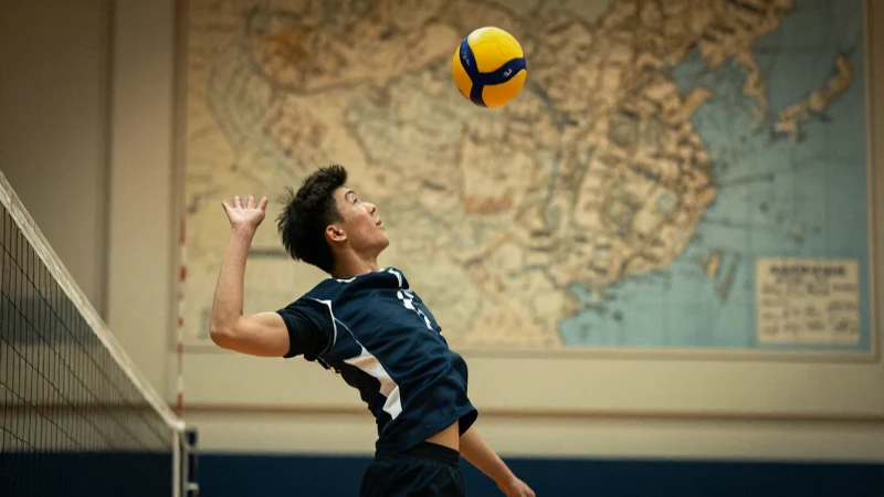 Historia del voleibol: Mapa conceptual desde 1913 hasta hoy 8 Saque volibolístico dinámico con fondo antiguo difuminado
