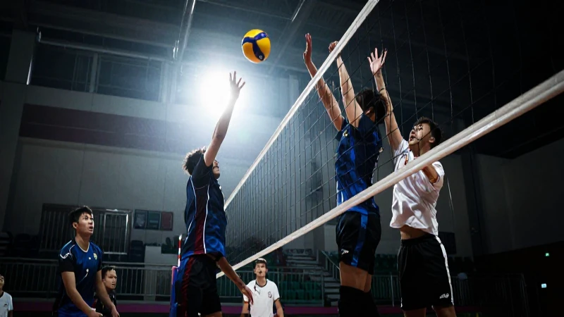 Saltadores de voleibol bajo luz dramática