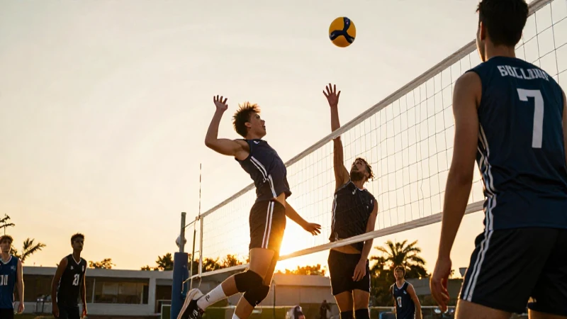 Jugadores de voleibol saltan con intensidad