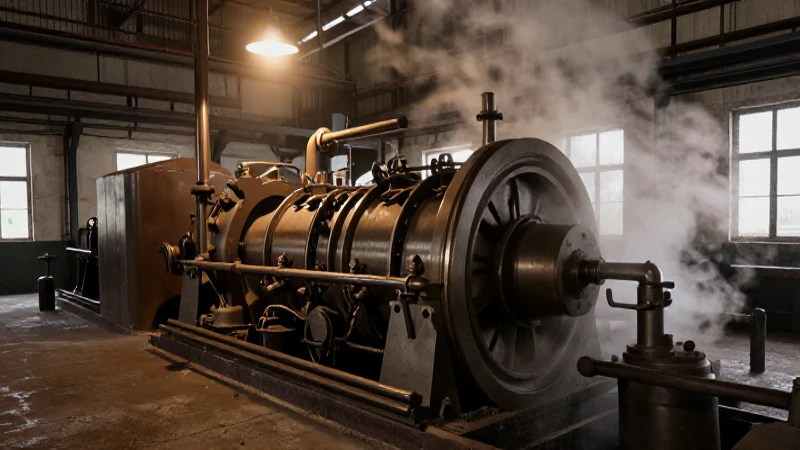 Fábrica sucia iluminada por vapor industrial