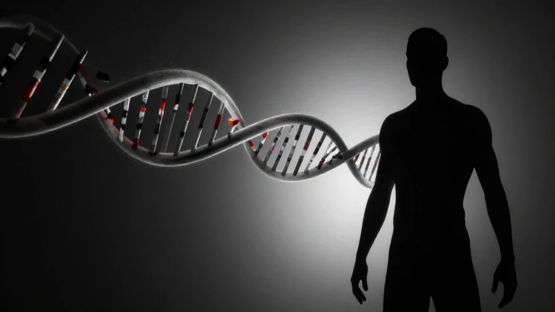 Silueta humana emerge de ADN dramático