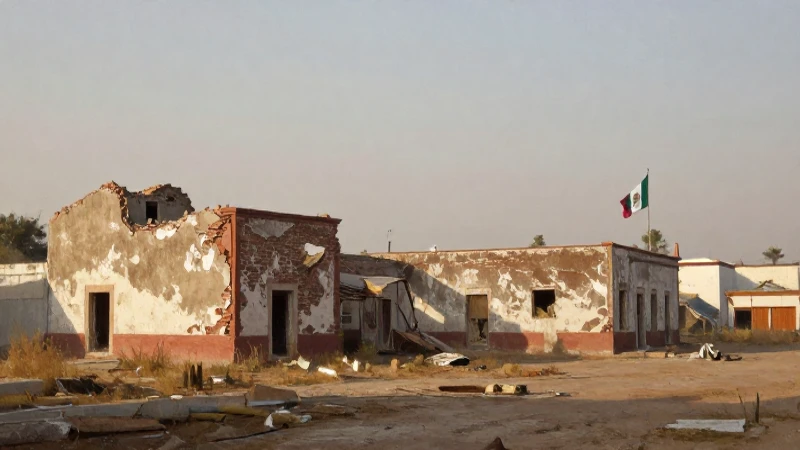 Ruinas coloniales bajo banderas mexicanas difusas