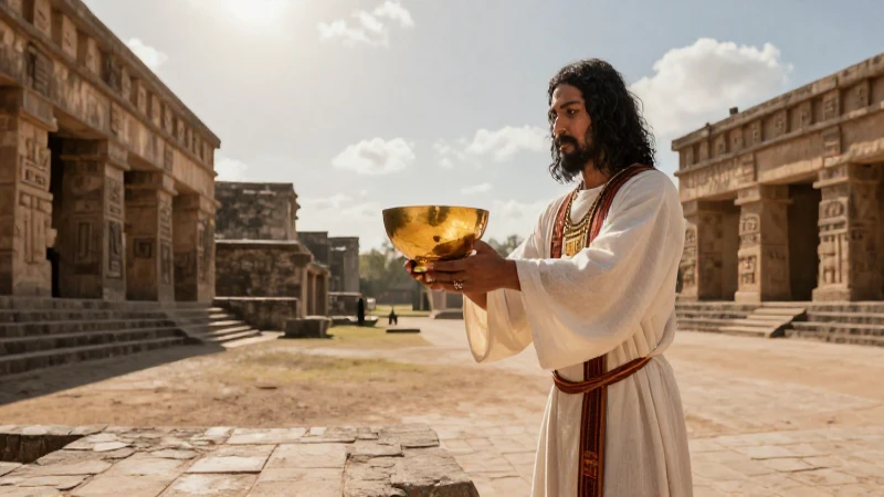Sacerdote zapoteca ofrece luz dorada antigua