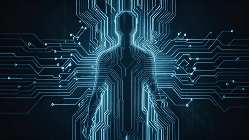 Esquema Hombre Máquina: La interacción entre humanos y tecnología 7 Silueta humana con circuitos e iluminación dramática