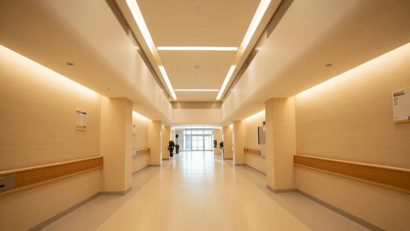 Luminoso interior hospitalario con diseño complejo