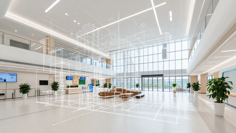 Interior moderno con diagrama arquitectónico e iluminación suave