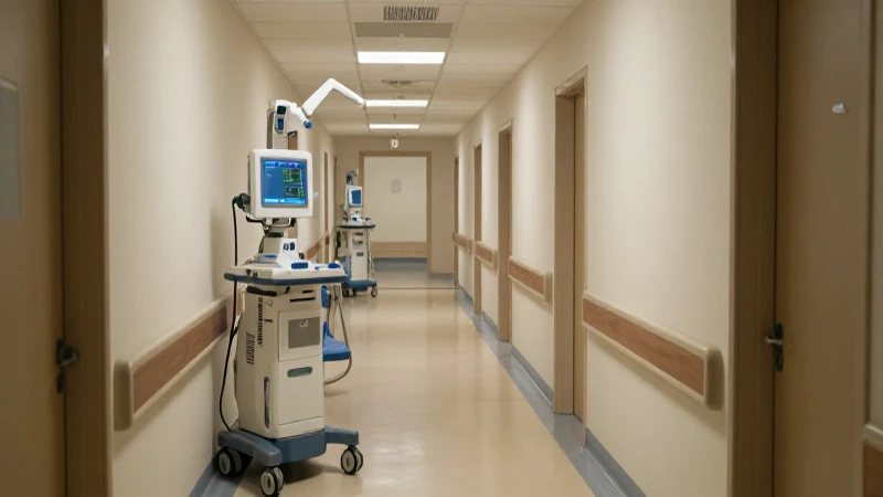 Pasillo hospitalario, equipo médico, luz suave