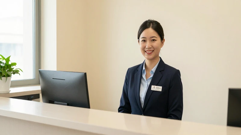 Cuál es la estructura organizativa del Hospital San Juan 8 Recepción luminosa con recepcionista sonriendo