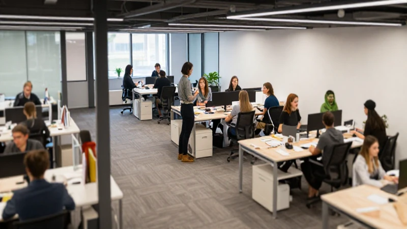 Oficinas modernas e iluminadas con colaboración