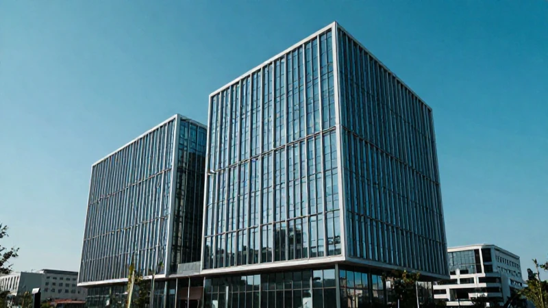 Edificio moderno bajo cielo azul cinematográfico